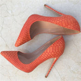 Women Pumps Shoes Snake's Pattern Pointed Toe Sexy High Heels 12 cm Designer Shoes plus size 33-45 YG020