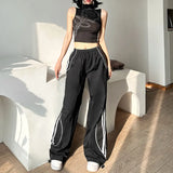 Contrast Piping Black Baggy SweatpantsOutfit