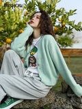 Spring Solid Cardigan for Women Slim Vneck A-straight Knitted Coat Sweet Gentle Single-breasted Korean Sweater