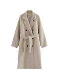 Women Double Breasted Loose Woolen Coat Lapel Collar Long Sleeves Solid Women's Casual Oversize Autumn Winter