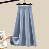 Knitted Two Piece Set Womens Outfits Korean Casual Turn Down Collar Long Sleeve Embroidery Knitted Sweater+skirts