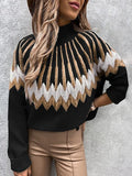 Tops 2022 Women Autumn Winter New Printing High Collar Long Sleeve Sweater Loose Casual Knitting Pullover Dress