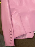 Spring Stylish Short Pink Soft Pu Leather Blazer Long Sleeve Slim Fit Luxury Jackets for Women 2023 Elegant Fashion