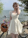 Summer Chiffion Sweet Fairy Mini Dress For Women Kawaii Evening Party Birthday Prom Midi Dress Korean Fashion