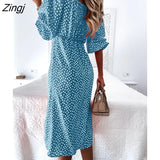 Elegant Summer Women Dress Women Cloth Half Short Puff Sleeve Loose Slim Print Midi Sundress New Fashion Small Floral