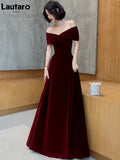 Spring Long Luxury Elegant Wine Red Soft Velvet Evening Party Wedding Dresses for Women 2023 Off Shoulder Maxi