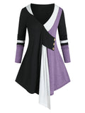 Blocking Long Sleeve Tunic Tee 3xl 4xl 5xl Contrast Tee Long Sleeve Women Cut and Sew Long T