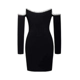 Dress Sexy Beading Women Party Club Evening Bodycon Dresses Black Elegant Autumn Winter