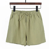 Women Summer Casual Solid Cotton Linen Loose Shorts Korean Harajuku Elastic Waist Wide Leg Short Pants Summer Basic Chic