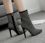 Zingj Women Boots Pointed Rhinestone High Heel Boots Autumn Winter Women Shoes Have 42 Yards Spot-Outfit