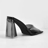 Onlymaker Women Square Toe PVC Slip on Clear High Heels Transparent Summer Concise Casual Party Dress