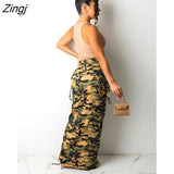 Sexy Camouflage Print Bodycon Maxi Skirts Autumn New Club Party Vintage Streetwear High Waist Long Skirt