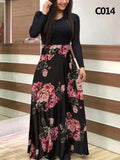Winter 5XL Floral Print Patchwork Casual Fashion Maxi Dress Lady Long Sleeve Elegant All-match Robe Vestido Women