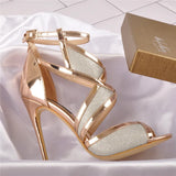 Onlymaker Women's Peep Toe 12 CM Thin High Heels Glitter Cut Out Gold Evening Party Dress Sandals Ankle Strap Open Toe