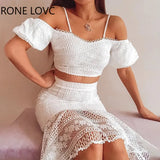 Women Solid Lace Floral Spaghetti Straps Crop Top Mermaid Skirt Sexy Bodycon Skirt