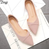 Women Flats Pink Black Pure Color Plus Small Size 34 Large 41 42 43 44 Suede Leather Pointed Toe Office Lady Flat Heel