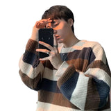 Style Striped Sweater Male O-Neck Pullovers Sweater for Men Loose Casual Sweater Oversize Knitted Couple Outfit
