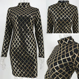 Black gold Plaid Sequin Dress women Spring Autumn Long Sleeve Party Bodycon Dress elegant club vintage Dresses Vestidos