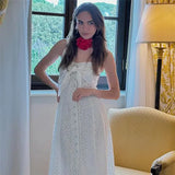 White Lace Buttoned Halter Midi Dress- Outfit