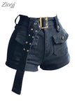 Women's Denim Shorts Hight Waisted Y2k Casual Jeans Cargo Pants Gothic Black Hot Short Jeans With Belt 2023 Summer