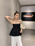 Texture Puffy Black Tie Back Spaghetti Strap Summer Cami Top Women Casual Fashion Designer Tube Tops
