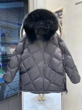 New Real Natural Fox Fur Hooded Winter Coat Belts Women 90% White Duck Down Jacket Thickened Warmth Waterproof