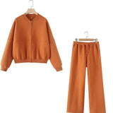 Autumn Zipper Bomber Jacket Jacket + Velvet Trousers Women's