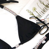 Zingj New Solid Color Sexy Strap Women's Swimsuit Luxury Rhinestone Swimsuit Thong