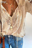 Lace Shirt Women's Autumn Lace Blouse V-neck Shirt Tops Office Lady Fashion Clothing Loose Clothes Temperament