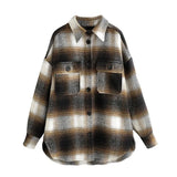 Queens Autumn Pockets Plaid Jackets Women Streetwear Long Sleeve Office Coats Oversized