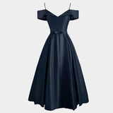 De Soiree Solid Satin Long Women Dress A-Line Off The Shoulder Elegant Summer Gowns For Party Ladies Maxi Dresses