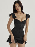 Sexy Off Shoulder Strapless Mini Dress Women Robe Black Sleeveless Backless Ruffle Bodycon Party Club Dress