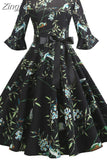 Vintage Christmas Women Petal Sleeve Elegant Party Clothes Ladies Casual Winter Midi