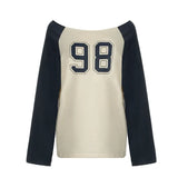 Zingj Style Patchwork Color Digital Print Long-Sleeved T-Shirt Loose Shoulder And Thin
