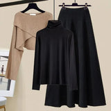 3 Piece Sets Womens Outfits Korean Casual Irregular Knitted Sweater +basic T-shirt +knitting Skirts Set Women