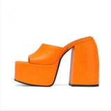high-heeled square head open-toed fish mouth solid color one-line buckle women's slippers women shoes high