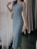 New Women Spaghetti Strap Sexy Bodycon Midi Dress Summer Backless Elegant Sleeveless Party