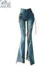 Flare Jeans Vintage Low Waisted Split Trousers Aesthetic Streetwear Casual Cargo Pants Women Korean Style Distressed
