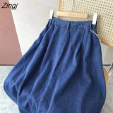 Skirts Women Vintage Empire All-match Solid Minimalist Pockets Preppy Bottom Stylish Daily Popular Basic Tender