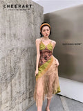 Summer Slip Dresses For Women 2022 Backless Spaghetti Strap Patchwork Lace A Line Long Boho Dress Designer