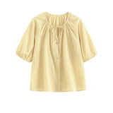 Bubble Sleeve Cotton Short Sleeve Shirt Women's Summer Thin Chic Beautiful Design Shirt Doll Shirt