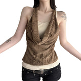 Hottie Wasteland Personality Fashion Hole-Breaking Collar Body Bump Color Slimless Sleeveless Vest Top