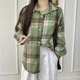 Vintage Plaid Print Long Sleeve BlouseOutfit
