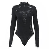 Zingj 2023 New Hot Girl Hollow Hole Spider Web High Collar Slim Onesie