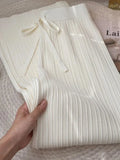 Quality Soft Knitted Wide Leg Pant 2023 Winter Thicken Warm Knitwear High Waist Drawstring Knitting Pants Koean Casual