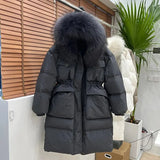 Winter Real Fur Collar Hooded Duck Down Coat Female Rain Feather Parkas Waterproof Winter Women's Long Puffer Warm
