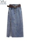 Style 2023 New Women's Long Split Denim Skirt Vintage High Wasit Jeans Skirt Female Straight Blue A-line Pencil
