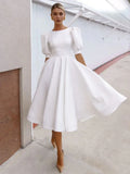 Spring and Summer Solid Color Slim Women's Dress Fashion Sexy Big Swing Short Sleeve Skirt Back Hollow Short Sleeve