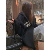 Streetwear Zip Up Hoodies Women Oversized Letter Print Sweatshirt Harajuku Korean Plus Fleece Thick Casual All Match