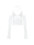 Halter Tie Mesh Patch Top-Outfit